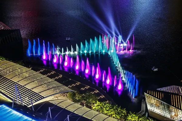 giant water show spectra at marina bay singapore drone view 23