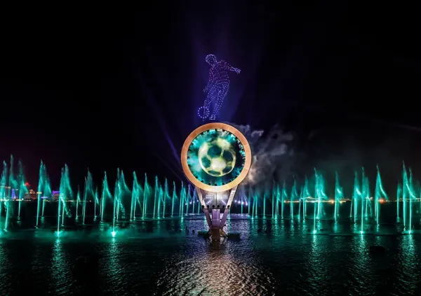 spectacle aquatique géant et drones coupe du monde de football doha qatar
